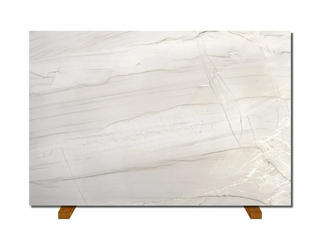 Bianco Superiore quartzite slab on the easel