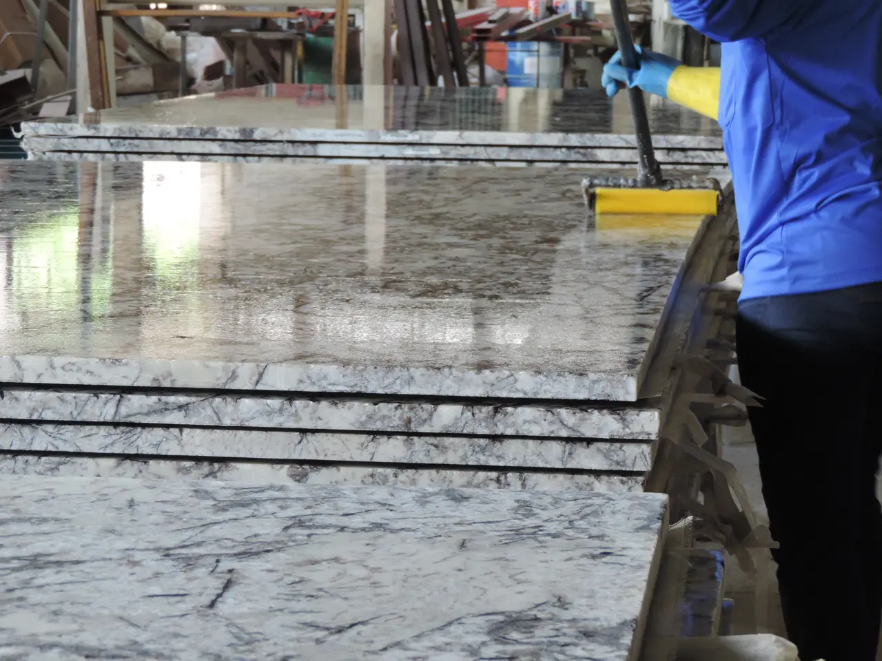 Slab being finished on the line